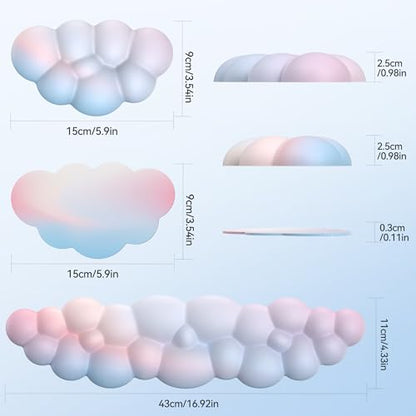 TECKNET Cloud Keyboard Wrist Rest Set, Cloud Wrist Rest with Non-Slip Base, PU Leather Wrist Pad for Keyboard with Ergonomic Memory Foam for Computer Laptop Office Gaming and Pain Relief, Rainbow - color: Rainbow