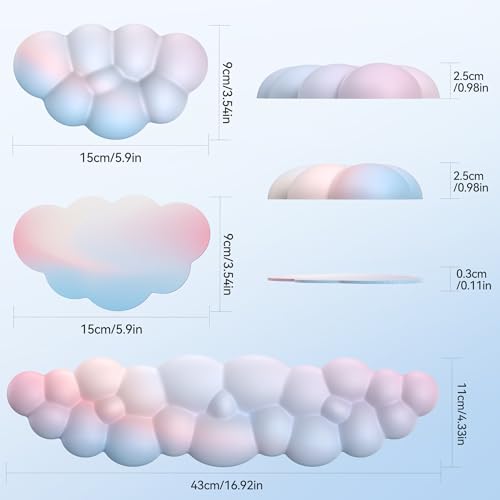 TECKNET Cloud Keyboard Wrist Rest Set, Cloud Wrist Rest with Non-Slip Base, PU Leather Wrist Pad for Keyboard with Ergonomic Memory Foam for Computer Laptop Office Gaming and Pain Relief, Rainbow - color: Rainbow