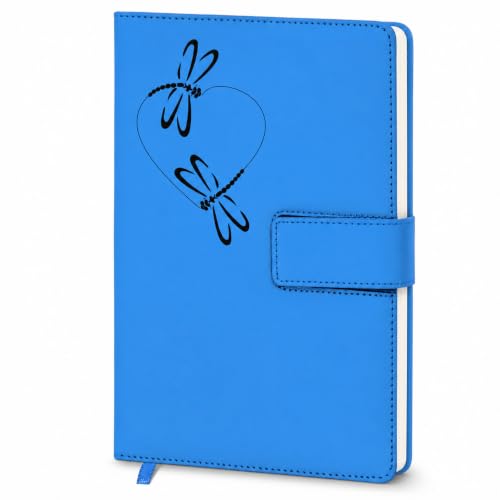 The Amazing Office Dragonfly Heart Refillable Journal, Light Blue Faux Leather, 200 Lined Pages, 5.75x8.5 Inch Notebook with Magnetic Clasp and Pen Holder, Writing Diary for Women and Men - color: Dragonfly-Heart Lt-Blue