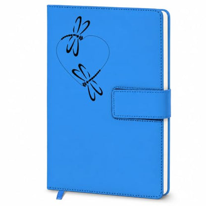 The Amazing Office Dragonfly Heart Refillable Journal, Light Blue Faux Leather, 200 Lined Pages, 5.75x8.5 Inch Notebook with Magnetic Clasp and Pen Holder, Writing Diary for Women and Men - color: Dragonfly-Heart Lt-Blue