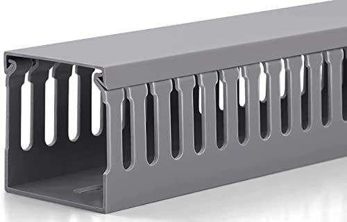 ZhiYo 3"H x 3"W Cable Raceway, 6ft Under Desk Wire Management Channel, Grey | Slotted Wire Duct, 2 Pack (3 ft Each), Heavy-Duty PVC Cable Management for Server Racks, Network Cables & Electrical Cabinets - color: Grey, size: 3.15in H X 3.15in W