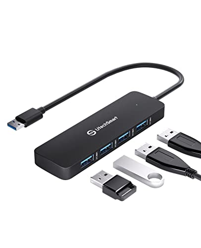 UtechSmart USB 3.0 Hub, 4 Port USB Hub Splitter with 5 Gbps Data Transfer, USB Expander Compatible for MacBook Pro 13/14/15/16, New Mac Air/Surface, ChromeBook, Multiport Charging & Connecting Adapter - color: Dark Black