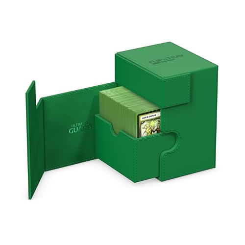 Ultimate Guard Flip'n'Tray 133+, Deck Case for 133 Double-Sleeved TCG Cards + Dice Tray, Green, Independent Magnetic Closure & Microfiber Inner Lining - color: Green, size: 133+