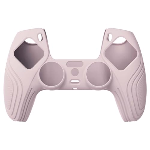 eXtremeRate PlayVital Samurai Edition Cherry Blossoms Pink Anti-Slip Controller Silicone Skin for ps5, Ergonomic Soft Rubber Protective Case for ps5 with White Thumb Stick Caps - color: Cherry Blossoms Pink