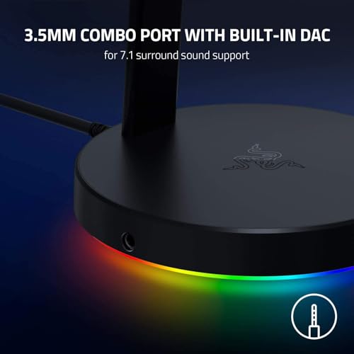 Razer Base Station V2 Chroma - Chroma Enabled Headset Stand with 3.1 USB Hub and 7.1 Surround Sound (2 USB 3.1 Ports, Intergrated Headset Stand, Non-Slip Base, Chroma RGB) Black