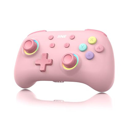 IINE Wireless Controller for Switch/PC/Android/IOS, Cute Gamepad with RGB Lights, Mini Pro Controller with Turbo/Macro/NFC Amiibo/Motion Sensor/Wake-Up/Rumble (Pink) - color: Pink