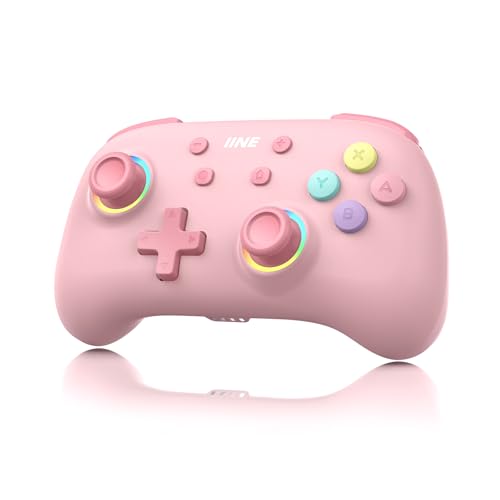 IINE Wireless Controller for Switch/PC/Android/IOS, Cute Gamepad with RGB Lights, Mini Pro Controller with Turbo/Macro/NFC Amiibo/Motion Sensor/Wake-Up/Rumble (Pink) - color: Pink