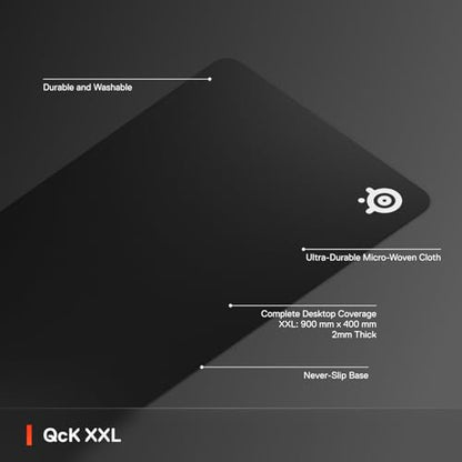 SteelSeries QcK Gaming Mouse Pad - XXL Cloth - Peak Tracking and Stability - Esports Mousepad - Never-Slip - Full Desk Coverage - color: Black, size: XXL, style: Classic