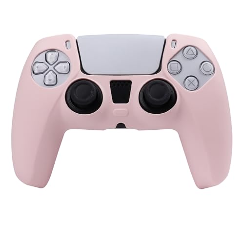 RALAN PurePink Color Controller Skin Silicone for PS5, Non-Slip Grip Cover Protector Compatible with PlayStation 5 Controllers with 2 Thumb Grip Caps - color: PurePink