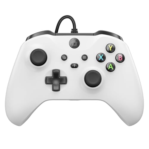 IWGAME Wired Controller for X-BOX ONE/PC, Gamepad with 3.5mm Audio Jack&Dual Vibration, Support Turbo Function, Compatible with X-BOX One/One S/X, X-BOX Series S/X, PC (White) - color: White
