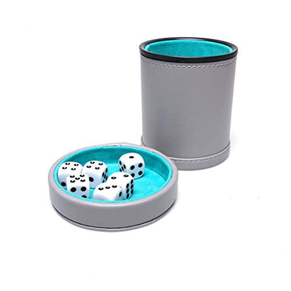 Leatherette Dice Cup with Lid, Felt-Lined Dice Shaker Includes 6 Dot Dice for Yahtzee Bar Party Dice Games, 1 Pack - color: Lakeblue