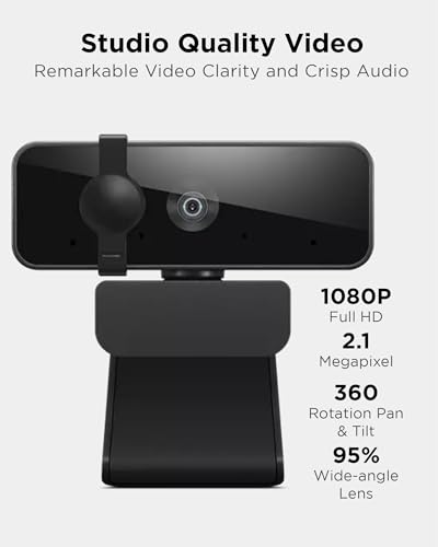 Lenovo Essential Full HD 1080P Webcam, Dual Microphone, No Driver 1.8m USB 2.0, Wide-Angle, Tilt-Control, 360-Degree Rotation, Black - style: 1080P
