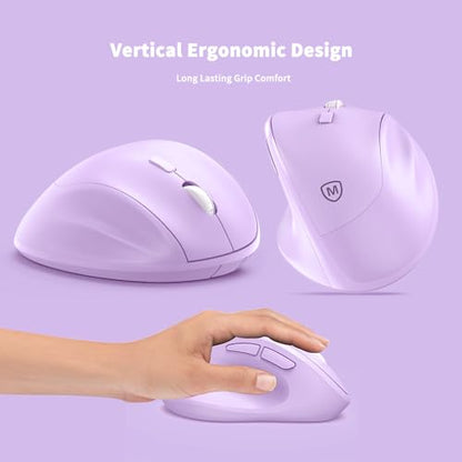Ergonomic Wireless Mouse with USB Receiver for PC Computer, Laptop and Desktop, Ergo Mouse Vertical with Silent Clicks Long Battery Life, Up to 1600 DPI & 1 AA Battery Powered, Purple - color: Purple, size: USB Wireless
