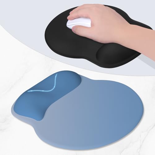ITNRSIIET Ergonomic Mouse Pad with Wider Memory Foam Wrist Rest +17%, Curved Cushion Reduces Pressure 20%, Pain Relief, Non-Slip, Smooth, Cute Color Desk Accessory, 9.85 x 9 inch, Gradient Blue Ombre - color: Gradient Blue Ombre