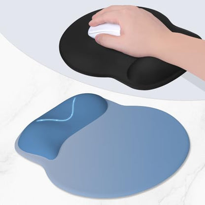 ITNRSIIET Ergonomic Mouse Pad with Wider Memory Foam Wrist Rest +17%, Curved Cushion Reduces Pressure 20%, Pain Relief, Non-Slip, Smooth, Cute Color Desk Accessory, 9.85 x 9 inch, Gradient Blue Ombre - color: Gradient Blue Ombre