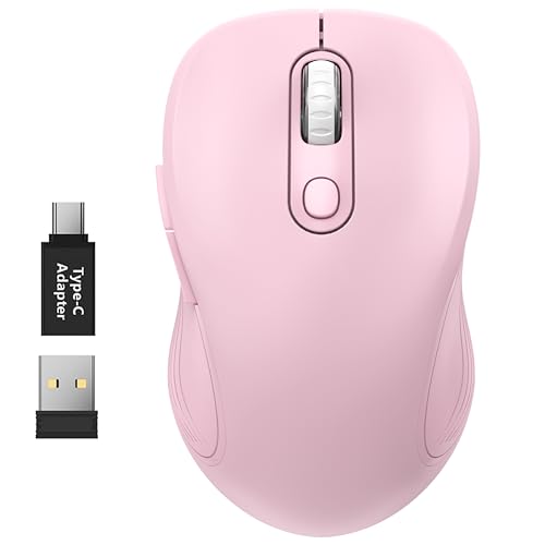 WisFox 2.4GHz Wireless Mouse for Laptop, Ergonomic 6-Button, Blush Pink | 2.4GHz Wireless, 3 DPI Levels, Type-C Adapter, Plug & Play, Quiet, Wireless Mice for Windows Mac PC Computer Mouse - color: Blush Pink