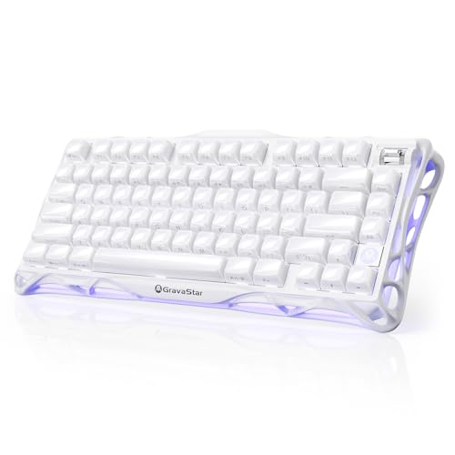 GravaStar Mercury K1 75% Wireless Mechanical Gaming Keyboard RGB Backlit | Gasket Mount, Hot Swappable Linear Switches, Creamy Sound Keyboard, 2.4GHz/USB-C/Bluetooth 5.0, for Win/Mac【Opaline White】 - color: Opaline White