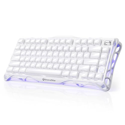 GravaStar Mercury K1 75% Wireless Mechanical Gaming Keyboard RGB Backlit | Gasket Mount, Hot Swappable Linear Switches, Creamy Sound Keyboard, 2.4GHz/USB-C/Bluetooth 5.0, for Win/Mac【Opaline White】 - color: Opaline White