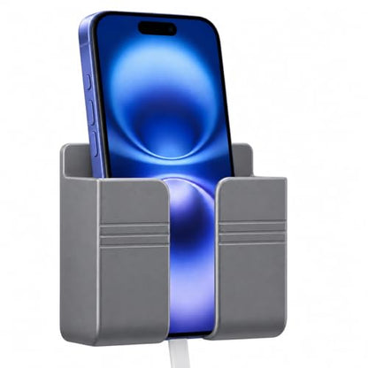 Wall Phone Holder, Adhesive Phone Wall Mount with Cable Hole, Bathroom Bedside Kitchen RV Phone Holder Compatible with iPhone, Android Phones and Remote Controls (Gray) - color: Gray