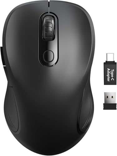 Trueque Wireless Mouse for Laptop, Ergonomic 6-Button Mouse, Black | 2.4GHz USB receiver, back/forward buttons, 3 adjustable DPI levels, silent clicks, USB-C adapter, Windows/Mac/Chrome OS/Linux - color: Ink Black, size: 1 Pack