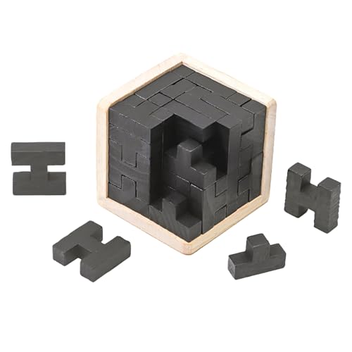 Wooden Brain Teaser Puzzle Skills Builder Shape Pieces Educational Toy for Kids and Adults (Black T and H Shape)