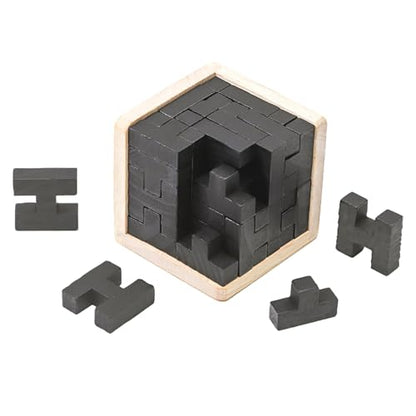 Wooden Brain Teaser Puzzle Skills Builder Shape Pieces Educational Toy for Kids and Adults (Black T and H Shape)