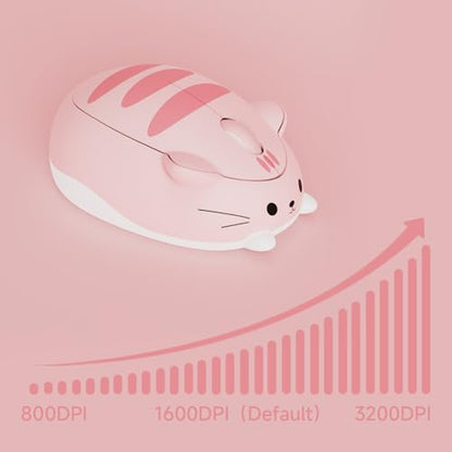 Akko Cat 테마 무선 게이밍 마우스 핑크, 트라이모드 마우스 BT3.0/BT5.0/2.4G, 컴퓨터/노트북/데스크톱/PC용 귀여운 광학 무선 만화 마우스, 맥/윈도우와 호환 (핑크 앤지) - color: 핑크 앤지