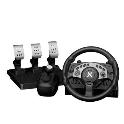 NBCP PC Racing Wheel - 1080 Degree 28CM 11" Steering Wheel with 3-Pedals and H-Shifter - Magnetic Induction & Metal Bearings, Sim Driving Wheel for Euro Truck Simulator 2, Farming Sim, Windows PC - color: Black with Metal Pedal