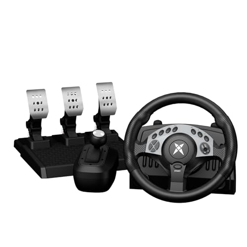 NBCP PC Racing Wheel - 1080 Degree 28CM 11" Steering Wheel with 3-Pedals and H-Shifter - Magnetic Induction & Metal Bearings, Sim Driving Wheel for Euro Truck Simulator 2, Farming Sim, Windows PC - color: Black with Metal Pedal