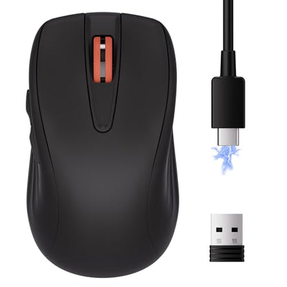 wegear Rechargeable Silent Wireless Mouse, 2.4G USB Computer Mice-Black | Cordless Mouse with 6 Buttons, Quiet Click, Ambidextrous Grip, Adjustable DPI for Laptop, PC, Mac