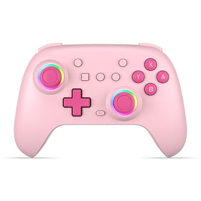 SIMGAL Wireless Controller for Switch/PC, Breathing LED, Pink | Wireless gamepad with 6-axis gyro/dual vibration/ergonomic, Switch Lite/OLED/Steam Deck/PC compatible, bluetooth/wired