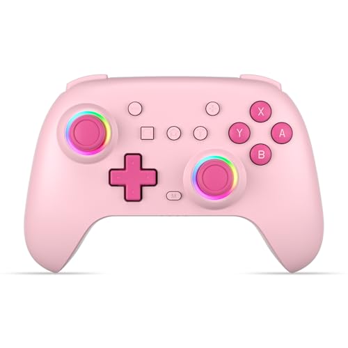 SIMGAL Wireless Controller for Switch/PC, Breathing LED, Pink | Wireless gamepad with 6-axis gyro/dual vibration/ergonomic, Switch Lite/OLED/Steam Deck/PC compatible, bluetooth/wired