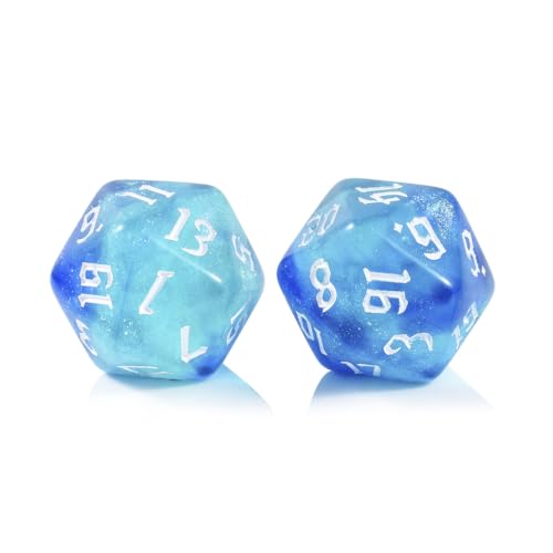 10PCS Polyhedral D20 Dice Set 20mm Acrylic Dice Double Colors 20 Sided Game Dice for RPG MTG DND Table Games (Blue Green) - color: Blue Green
