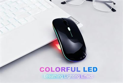 Wireless Bluetooth Mouse Rechargeable Long Lasting Dual Mode - BT 5.2 & 2.4G Silent RGB LED Mice, Slim Portable Ergonomic Mouse for Laptop/PC/Tablet/MacBook/iPad/Apple Devices(Black) - color: Black