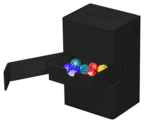 Ultimate Guard Twin Flip'n'Tray 160+, Deck Case for 160 Double-Sleeved TCG Cards + Dice Tray, Black, Independent Magnetic Closure & Microfiber Inner Lining - color: Black, size: 160+