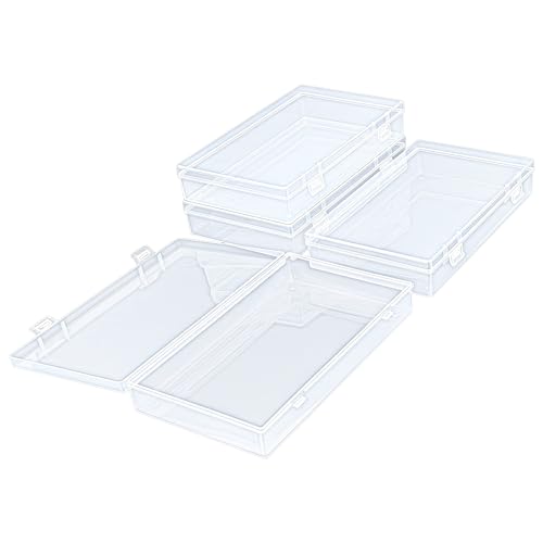 4 Pack Rectangular Clear Plastic Storage Containers | 7.87 x 4.72 x 1.38 inch, Hinged Lid, For Beads and Small Craft Items - size: 7.87 x 4.72 x 1.38 inch