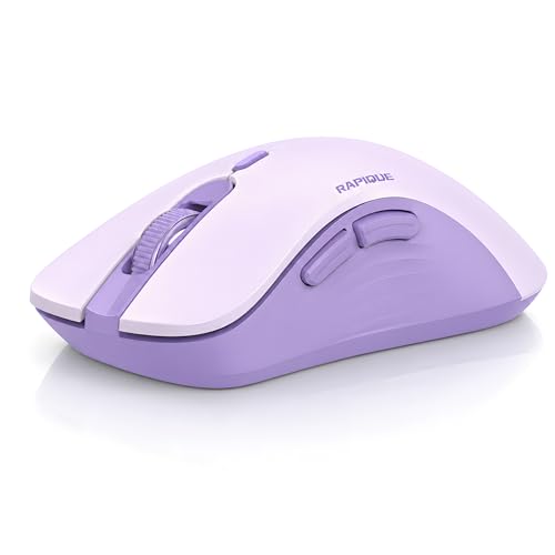 RAPIQUE Bluetooth Wireless Mouse, Dual Bluetooth & 2.4GHz USB Receiver, Right-Hand Design, Quiet Clicks, Low Power, Portable Multi-Device Compatibility for MacBook, Laptop, Computer, iPad, PC - Purple - color: Lavender Purple