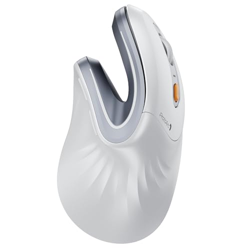 ProtoArc EM11 NL Wireless Ergonomic Vertical Mouse, White | 58° vertical design supports a natural wrist posture; connect 3 devices via Bluetooth/2.4G USB-A; 500mAh USB-C rechargeable. - color: White