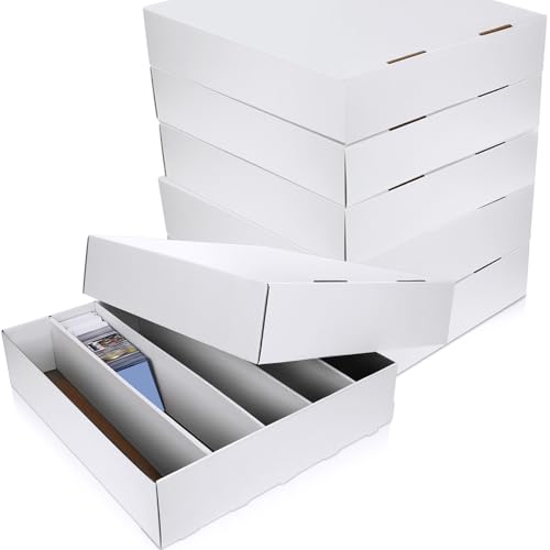 Yexiya 6 Pcs 5000 Count Card Storage Boxes for Trading and Gaming Cards White Cardboard Organizer with Divider Collector Holders Collectibles Box for Sports Basketball Collecting