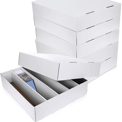 Yexiya 6 Pcs 5000 Count Card Storage Boxes for Trading and Gaming Cards White Cardboard Organizer with Divider Collector Holders Collectibles Box for Sports Basketball Collecting