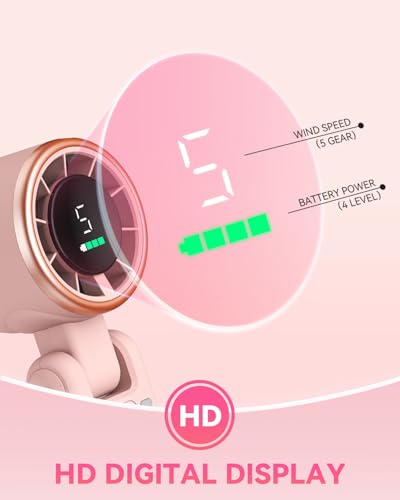 PlayHot Portable Handheld Turbo Fan, Travel Essentials, Gifts for Women/Men | 5-Speed, Up to 12H, 10m/s Airflow, USB-C Rechargeable, LED Display, 3-in-1 Foldable Personal Fan for Cruise, Beach, Vacation - color: Pink