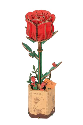 rowood 3D Puzzle Wooden Flower,DIY Artifical Flower Building Toy Set Craft Kit for Women,Mother's Day/Valentine's Day/Teacher's Day/Thanksgiving/Christmas/Birthday Choice-Red Rose - style: Red Rose