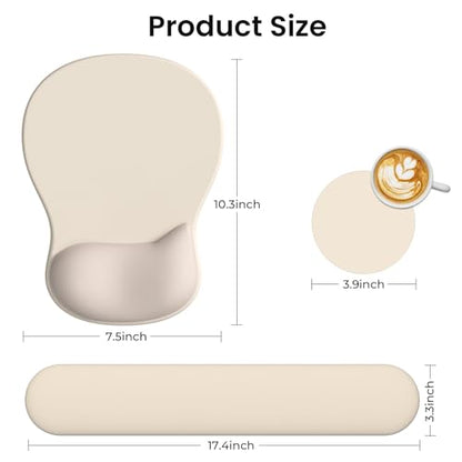 AKIT Ergonomic Mouse Pad and Keyboard Wrist Rest, 3-in-1 Memory Foam Wrist Rest for Computer Keyboard, Non-Slip Base, Pain Relief, Gel Mousepad Set for Gaming, Home and Office, Apricot - color: Apricot