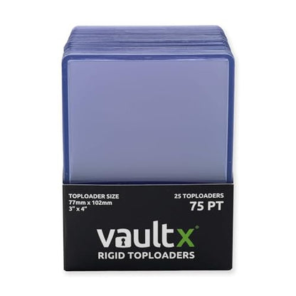 Vault X 75pt Toploaders (25 Pack) 3" x 4" Rigid Card Holders for TCG | Protects & displays cards, 75pt rigid. Seamless, crystal-clear 3" x 4" toploaders. 25-pack for sports cards & collectors. - size: 25 Pack, style: 75pt