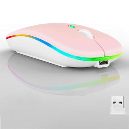 Guiheng Wireless Bluetooth Mouse,LED Dual Mode Rechargeable Silent Slim Laptop Mouse,Portable(BT5.2+USB Receiver) Dual Mode Computer Mice,for Laptop,Desktop Computer,ipad Tablet,Phone,TV (Pink) - color: pink