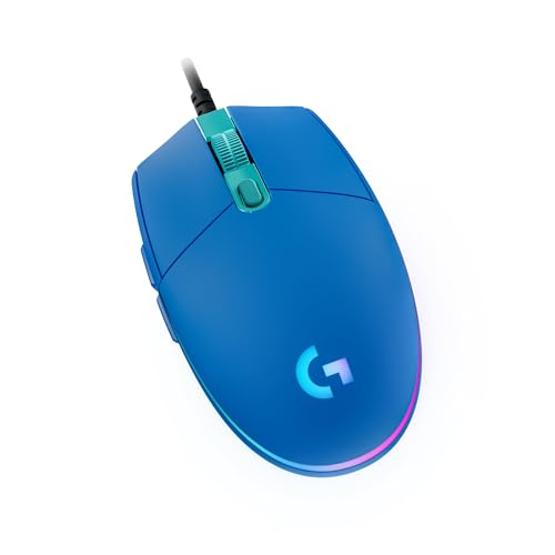 Logitech G203 Wired Gaming Mouse, 8,000 DPI, Rainbow Optical Effect LIGHTSYNC RGB, 6 Programmable Buttons, On-Board Memory, Screen Mapping, PC/Mac Computer and Laptop Compatible - Blue - color: Blue