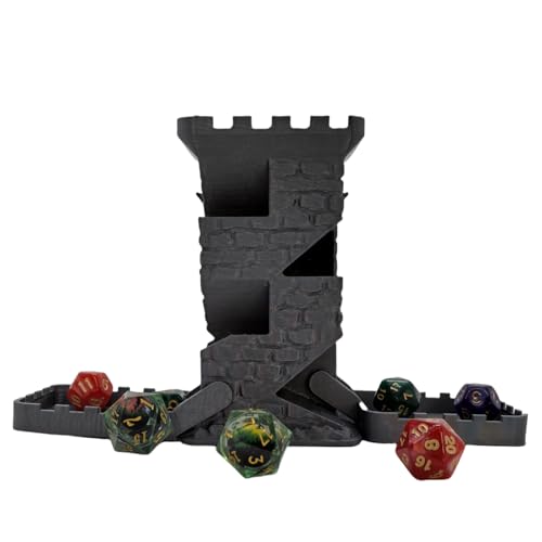 Castle Retro Black Dagger Dice Dice Tower Dungeons and Dragons RPG Tabletop Roleplaying Game Jail D&D (Random 7PCS D20 Dice Set Included) Silver - color: Silver