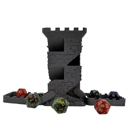 Castle Retro Black Dagger Dice Dice Tower Dungeons and Dragons RPG Tabletop Roleplaying Game Jail D&D (Random 7PCS D20 Dice Set Included) Silver - color: Silver