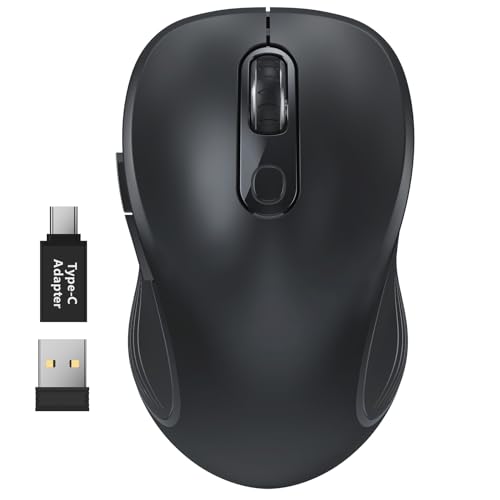 WisFox 2.4G Wireless Mouse for Laptop, Ergonomic Computer Mouse with USB Receiver and Type-C Adapter, 3 Adjustable Levels, 6 Button Cordless Wireless Mice for Windows Mac PC Notebook (Black) | 2.4GHz Wireless, 3 DPI Levels, Type-C Adapter, Plug & Play, Qu