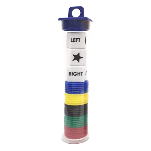 Ahoper Left Right Center Dice Game Prime Set Bundle with 3 Dices + 30 Chips (Colorful). Easy to Store, Carry Around. (1 Pack)